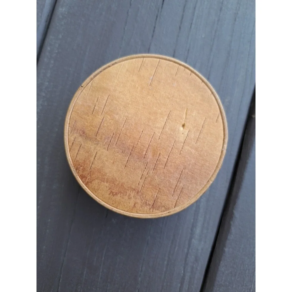 Russian Decorative Birch Bark Trinket Box Round‎ Small 3.0 Inches